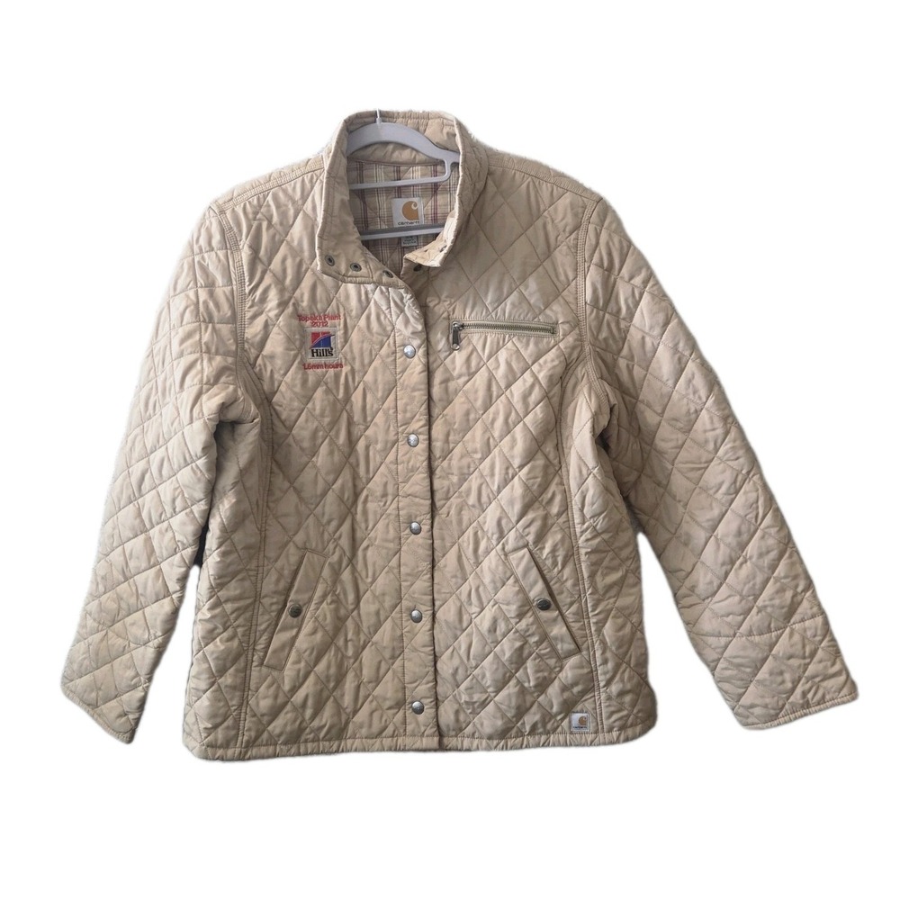 Carhartt For Women Quilted Jacket Beige Tan L Large Snap Front Plaid Lined... - Picture 12 of 12